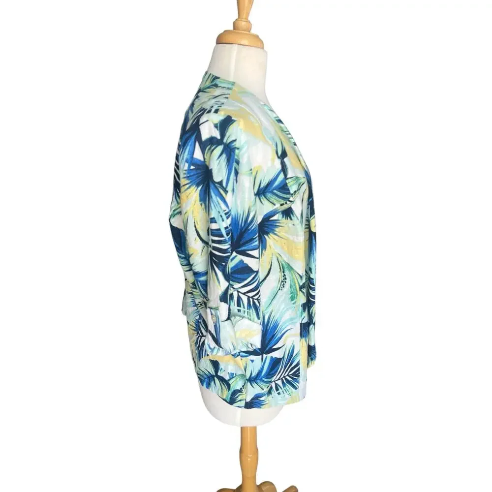 Chico's Tropical Garden Linen Open Drape Front Jacket Lightweight Casual 3 - Picture 4 of 11
